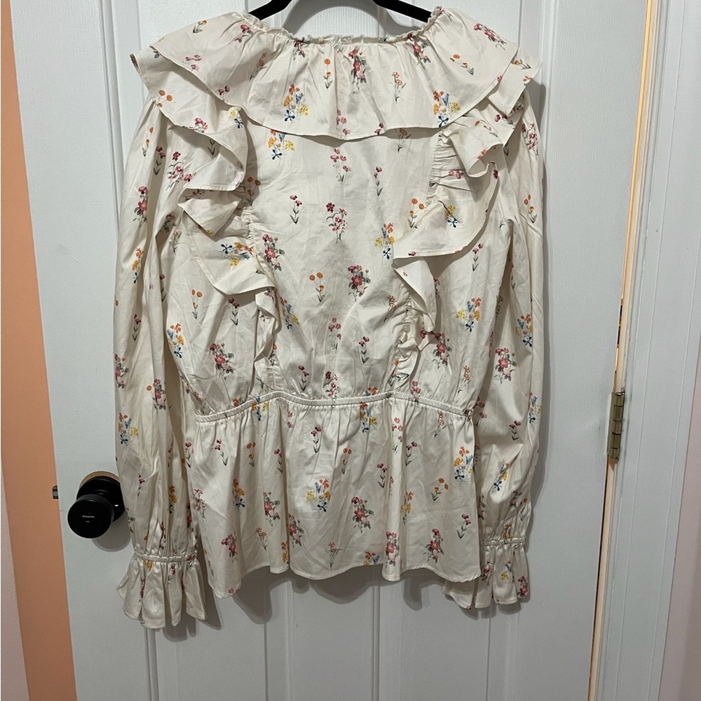Rachel Parcell Cream Floral Ruffle Blouse - Picture 6 of 6